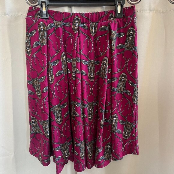 Lularoe Madison Skirt Medium Pleated Midi Knit Pull On Pockets Mosaic Deer 16685 - Picture 2 of 9